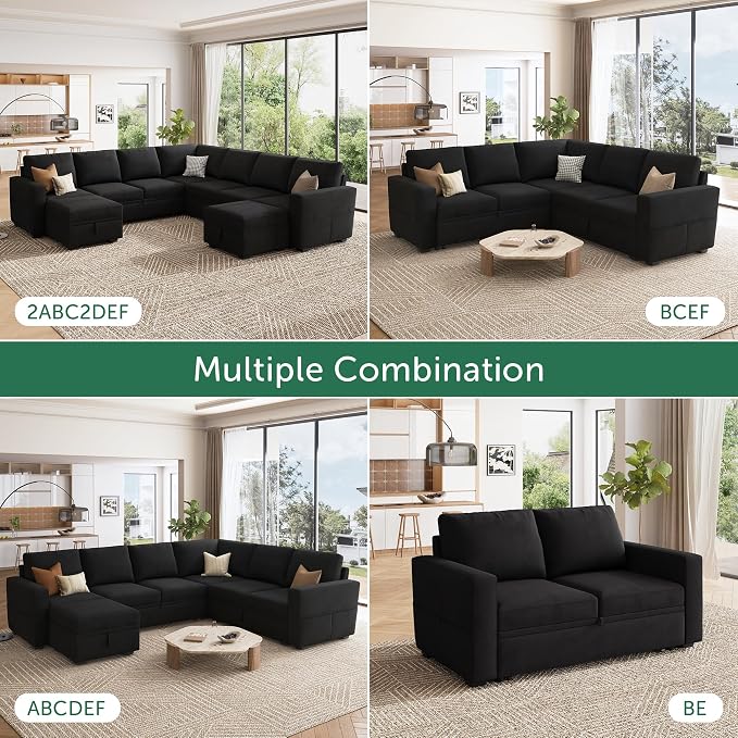 HONBAY Modular Sectional Sleeper Sofa Bed, Velvet Sectional Couch - Image 5