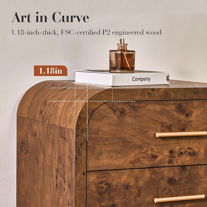 Curved 6-Drawer Dresser for Bedroom, Vanity Desk TV Stand for Living Room - Image 6