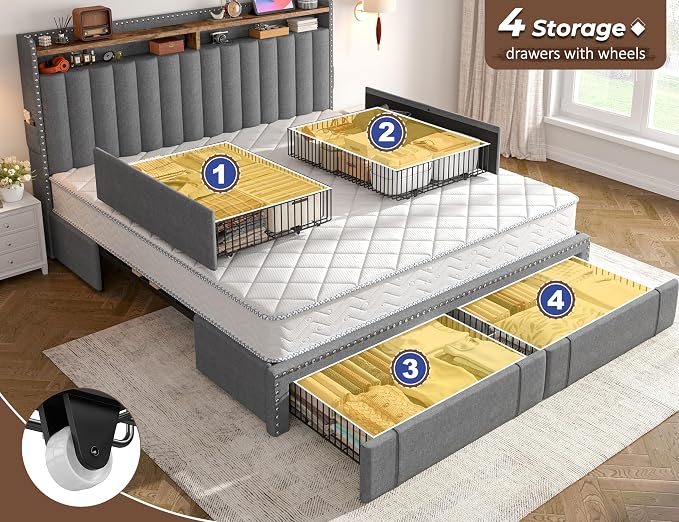 EnHomee Upholstered King Size Bed Frame - Image 3