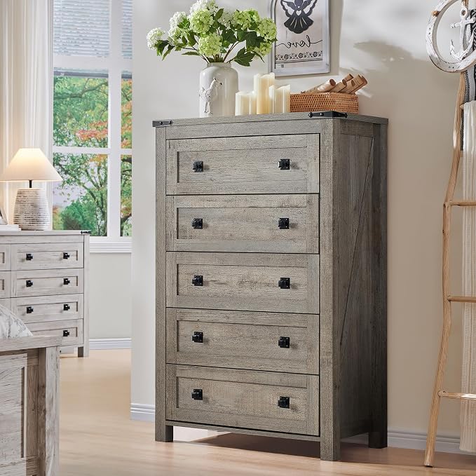 T4TREAM Farmhouse 5 Drawers Dresser Chests - Image 8