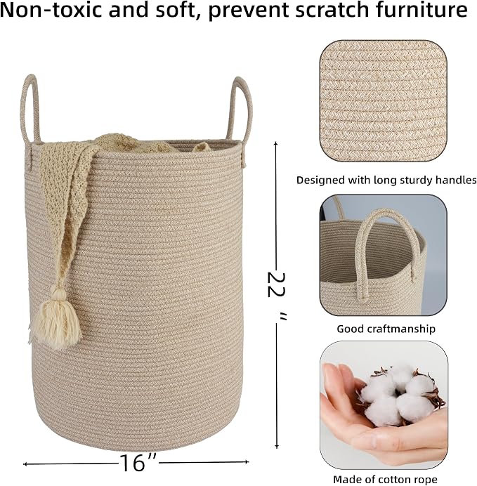 XUANGUO Cotton Rope Laundry Basket Hamper - Image 2