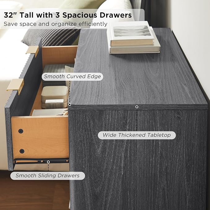 T4TREAM Fluted 3 Drawer Dresser, Curved Profile Design, Wood Drawer Organizer - Image 5