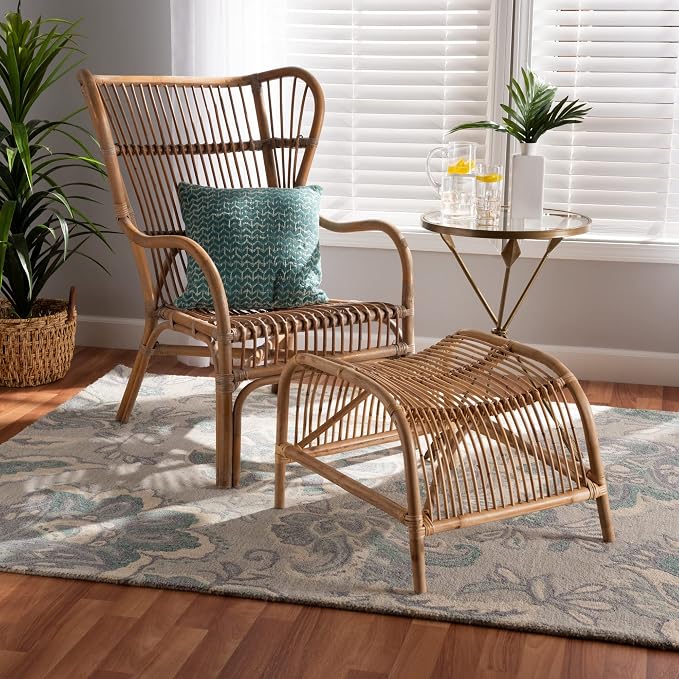 bali & pari Lamaria Natural Rattan Chair and Footstool, 2-Piece Set - Image 7