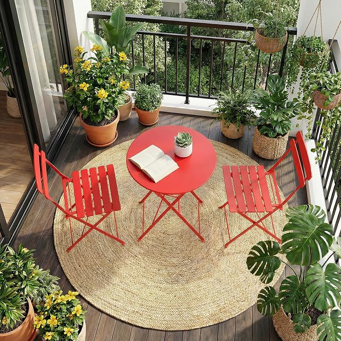 GarveeLife 3 Piece Patio Bistro Set, Folding Patio Bistro Table and Chairs Set - Image 2