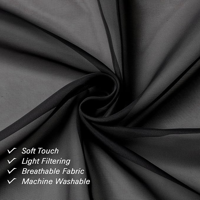 Lecloud Black Sheer Curtains 45 Inch Long 2 Panels, Short Voile Drapes - Image 3