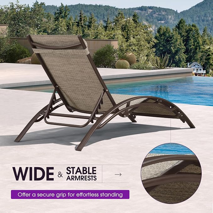 PURPLE LEAF Outdoor Chaise Lounge Chair Set of 3 Patio Pool Lounger Bronze - Image 8