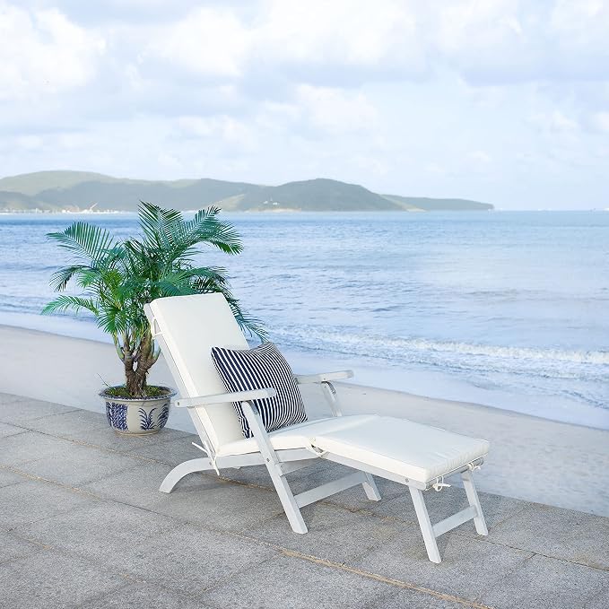 SAFAVIEH Outdoor Collection Palmdale Grey Solid Wood/Beige Cushion - Image 9