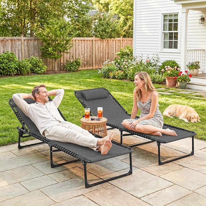 Outsunny Folding Chaise Lounge Chair Set of 2, Patio Sun Tanning Chair - Image 8