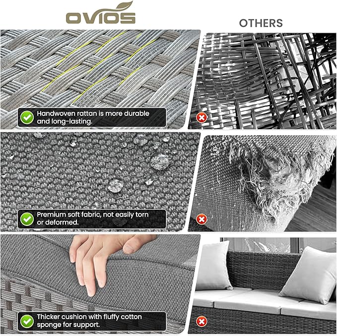 ovios 13 Pieces Patio Furniture Set, Outdoor Wicker Sectional Sofa - Image 9