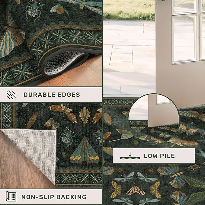 6x8 Dark Green Washable Dining Room Rug - Image 5
