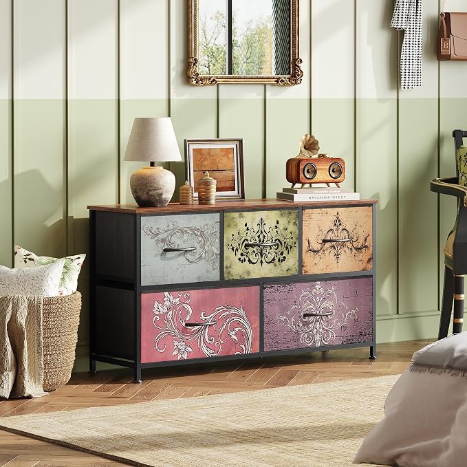 WLIVE Dresser for Bedroom with 5 Drawers, Wide Chest of Drawers, Fabric Dresser - Image 8