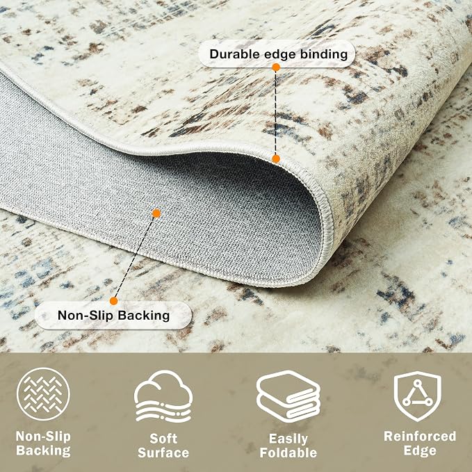 8x10 Area Rugs for Living Room Washable Rug: Anti-Skid Abstract Modern Living - Image 4