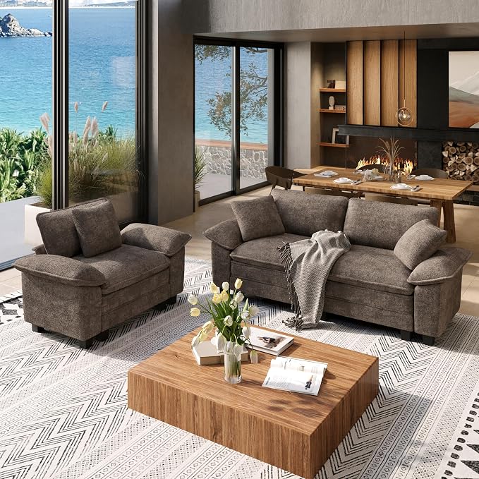 SUNSHINE VALLEY 87.5'' Oversized Loveseat Couch and Chair Set, 3-Seat Chenille by SUNSHINEVALLEY