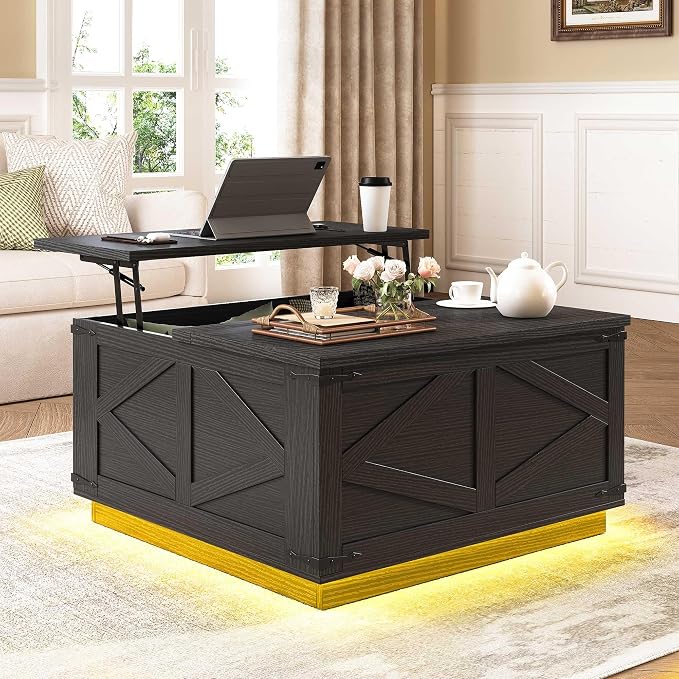 Jocoevol Farmhouse Lift Top Coffee Table, Square Wood Center Table by JOCOEVOL