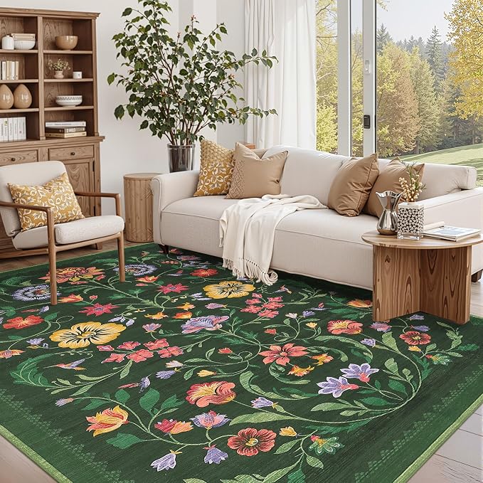 Washable Rug 9x12 Area Rugs for Living Room, Protea Floral Rug for Bedroom - Image 9