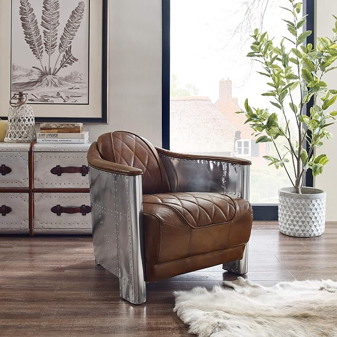 Art Leon Genuine Leather Accent Chair, Mid Century Industrial Armchair - Image 6