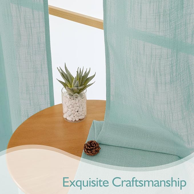Chyhomenyc Aqua Green Semi Sheer Curtains 96 Inches Long 2 Panels - Image 3