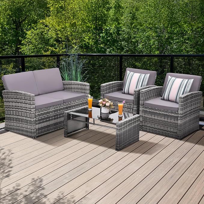 KROFEM 4-Piece Patio Furniture Set, Wicker Outdoor Rattan Sectional Sofa - Image 7