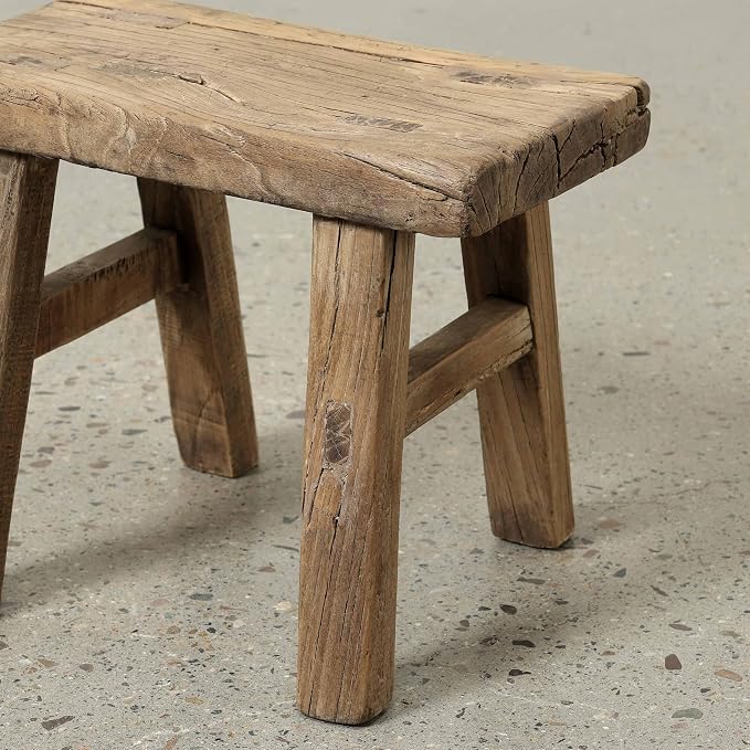 Artissance 11" W Rectangular Natural Wood Vintage Mini Stool - Image 4