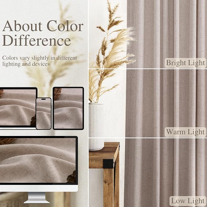 Oatmeal Linen Curtains 108 Inches Long 2 Panels Set - Image 4