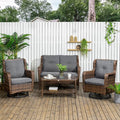 Outsunny 4 Piece PE Rattan Outdoor Patio Furniture Set, Wicker Conversation Set by Outsunny