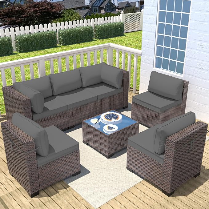 Outdoor Patio Furniture Set, 7 Pieces Outdoor Sectional Furniture Patio Sofa - Image 8
