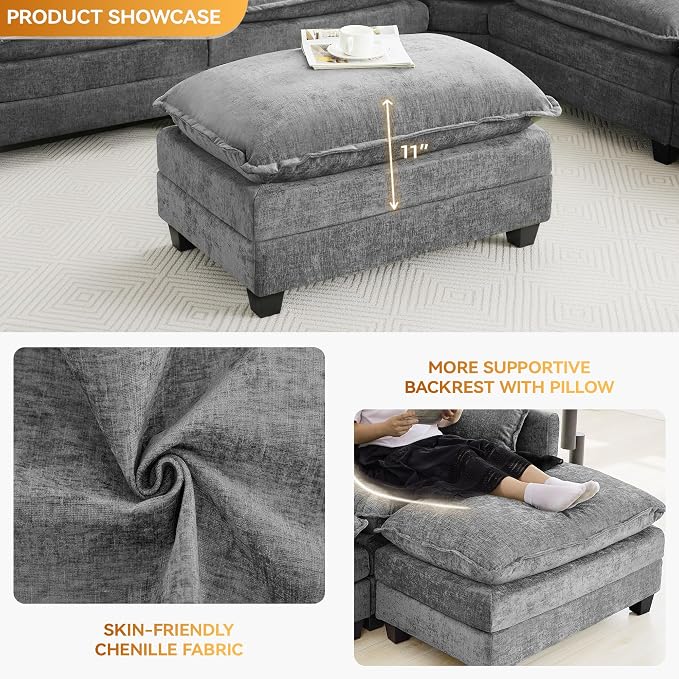 35‘’ Modern Chenille Cloud Sofa Ottoman, Rectangle Ottoman - Image 3
