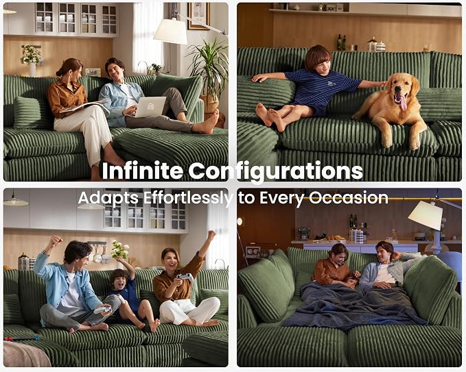 77" Oversized Corduroy Couch Modular Sectional Sofa, Washable Cloud Couch - Image 5