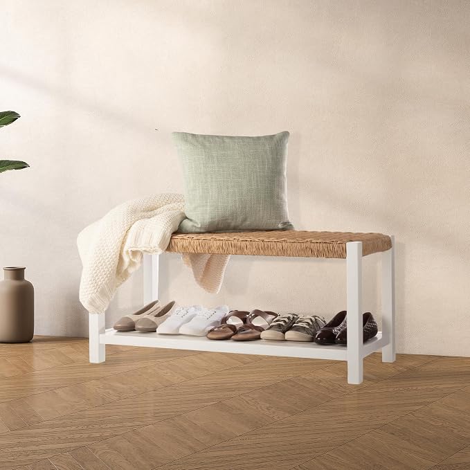 Alaterre Furniture Bench with Handcrafted Woven Rope Seat - Image 6