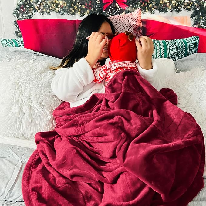 Flannel Fleece Luxury Blanket Red Queen Size Lightweight Cozy Plush Microfiber - Image 5