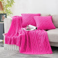 Homiest Hot Pink Cable Knit Throw Blanket Set of 3, Soft & Cozy Acrylic Blanket by Homiest