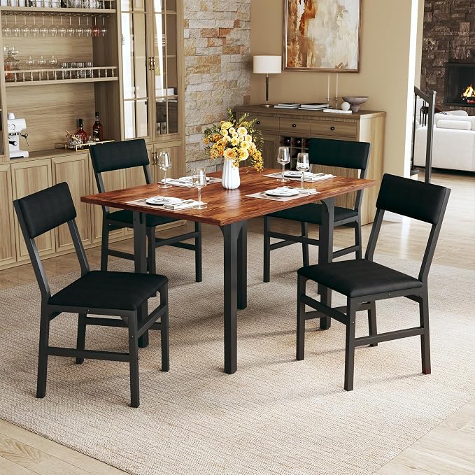 HUAHUU Dining Table Set for 4, Extendable Kitchen Table Cushion Chairs Set of 4 by HUAHUU