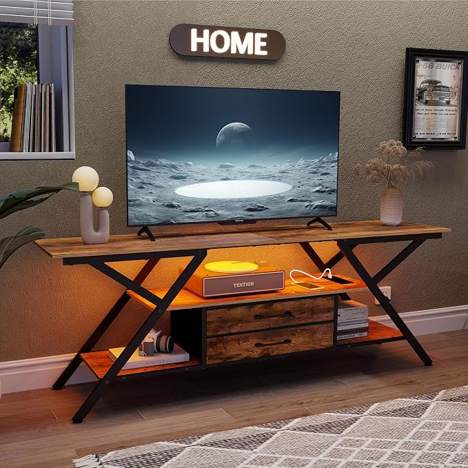 Simoretus TV Stand with Power Outlet and LED Lights, Fits TVs up to 65” by Simoretus