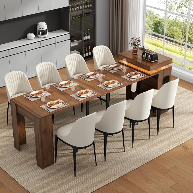 Extendable Dining Table with Charging Station, Convertible Folding Console Table by Gyfimoie
