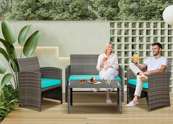 SUNLEI 4-Piece Outdoor Patio Furniture Set, Rattan Chair Wicker Conversation Set - Image 6