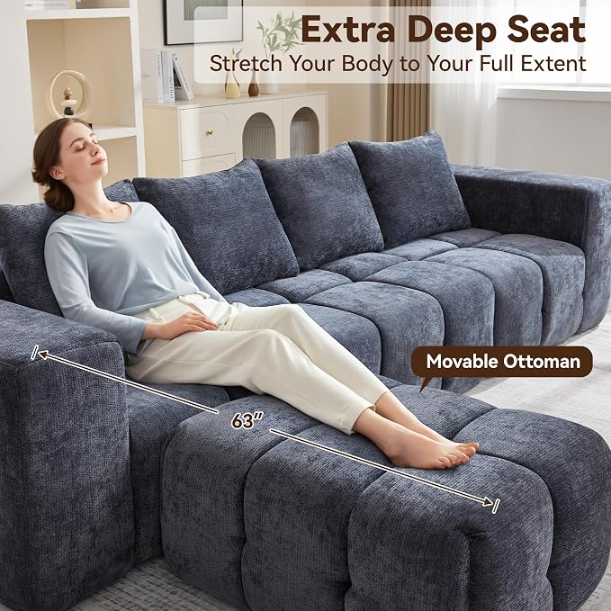 160" Boneless Couch, Oversized Cloud L Shaped Couch, Modular Sectional Sofa - Image 4