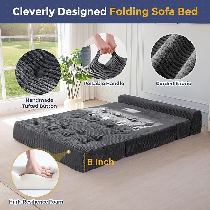 MAXYOYO 8" Folding Sofa Bed, Fold Out Chair Bed Sleeper Chair, Convertible - Image 8