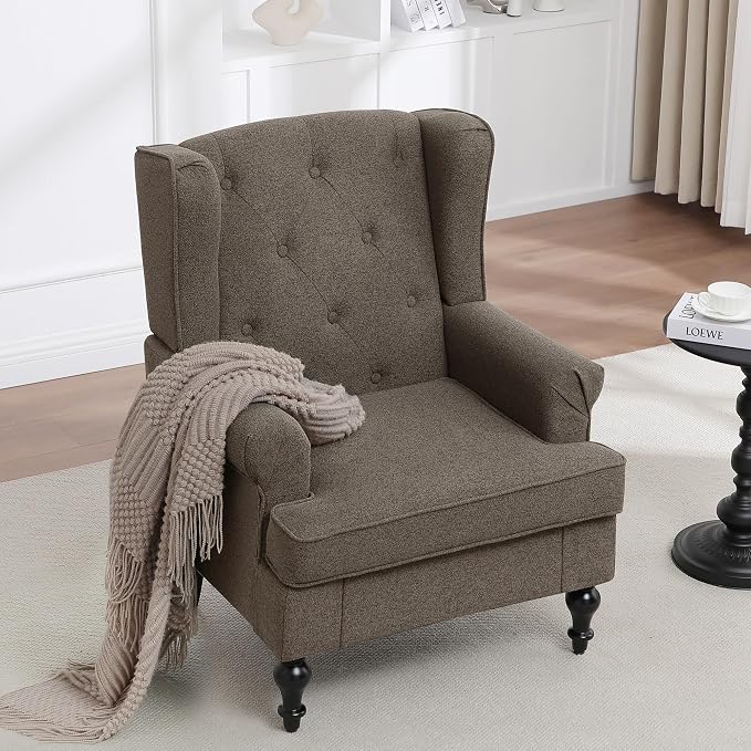 Accent Chair for Living Room, Mid Century Modern Upholstered Armchair, Wingback - Image 3