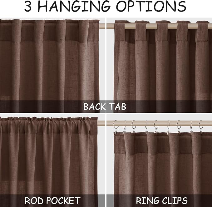 Nanspring Mocha Mousse Curtains 120 Inches Long 2 Panels Set Back Tab Linen - Image 2