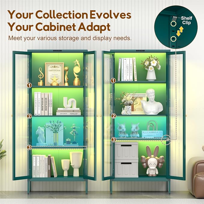 UNICOLY Display Cabinet with Glass Doors, Glass Display Cabinet with 8 Color - Image 7