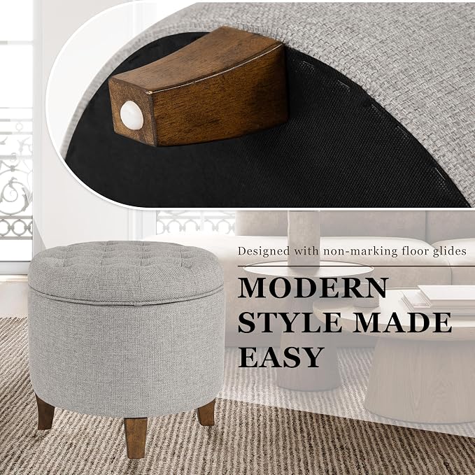 Homepop Home Decor | Upholstered Round Tufted Foot Rest Ottoman | Ottoman - Image 4