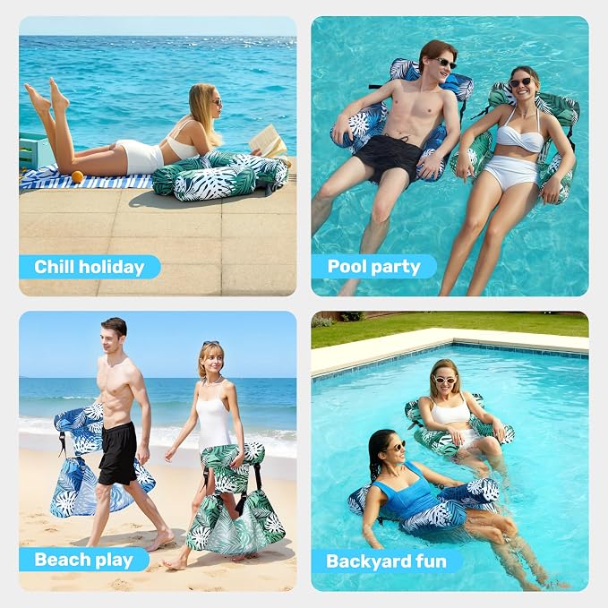 SLOOSH Inflatable Pool Floats Adult, 2 Packs Floating Lounge Chairs, Blow up - Image 8