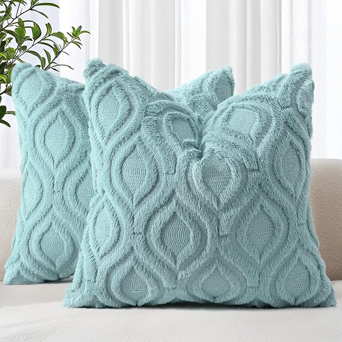 decorUhome Summer Throw Pillow Covers 20x20 Inch Set of 2, Soft Plush Faux Wool by decorUhome