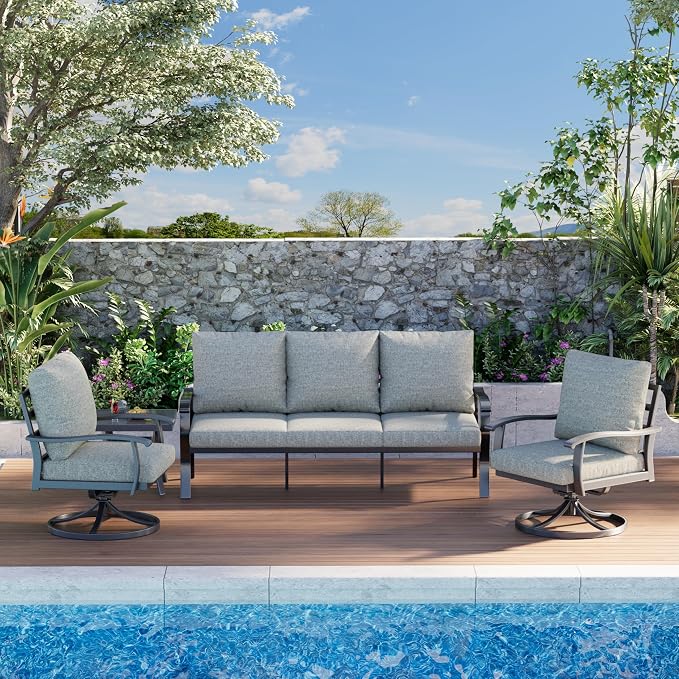 HOMREST Patio Furniture Sets 4 PCS Outdoor Metal Conversation Sets, 360 Degree - Image 9