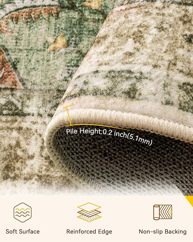 RELEANY Area Rugs 3'x4' Washable Non-Slip, Floral Vintage Distress Print - Image 3