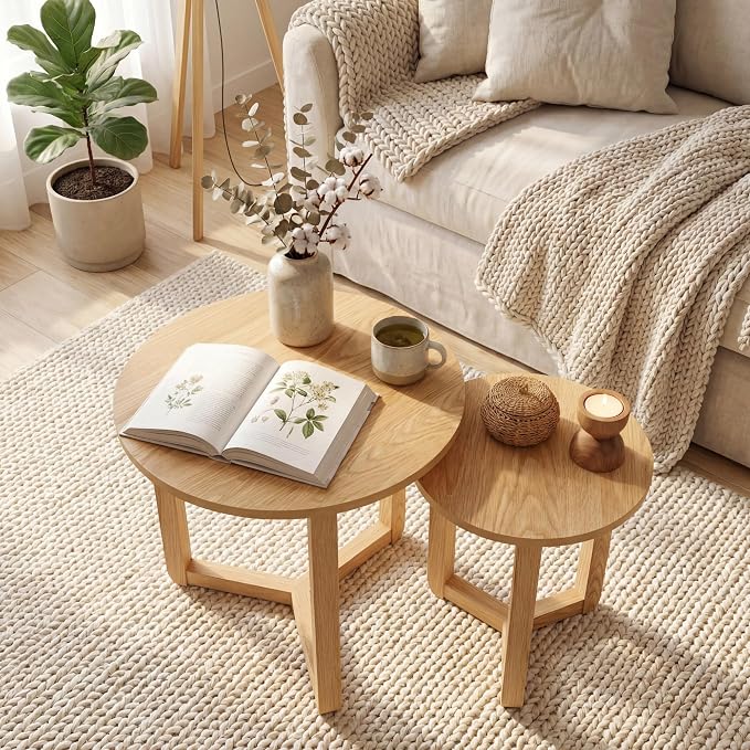 Tangkula Round Nesting Coffee Table Set of 2, Farmhouse End Tables by TANGKULA