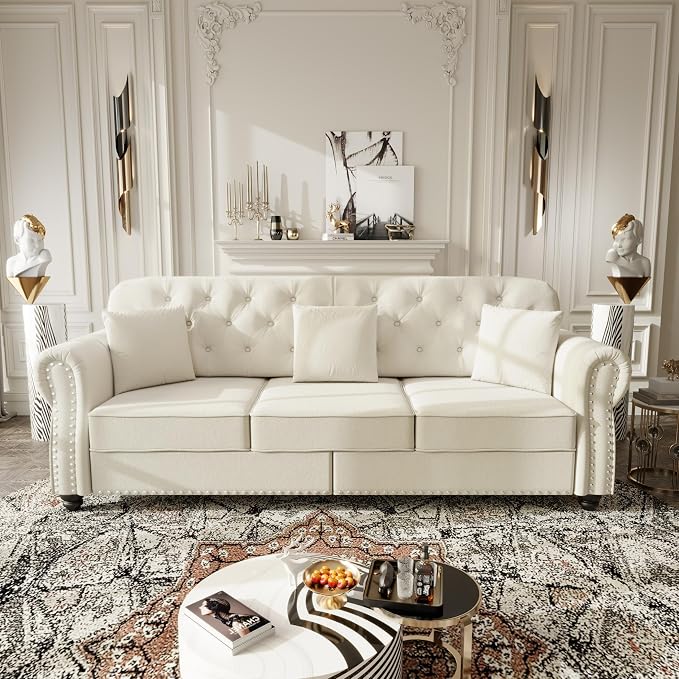 KEIKI 83" Velvet Chesterfield Sofa - Image 3