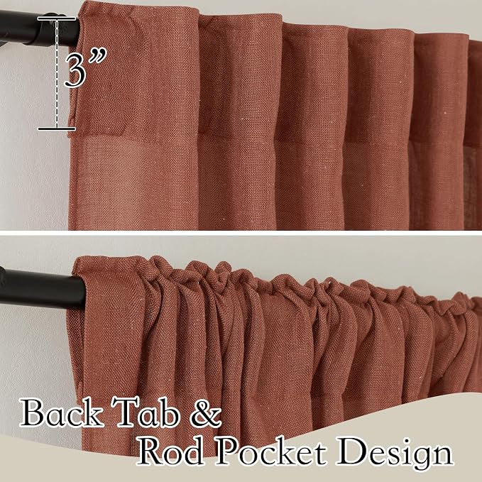 RYB HOME Terracotta Curtains Linen Blend Drapes, Semi Sheer Light Filtering - Image 2