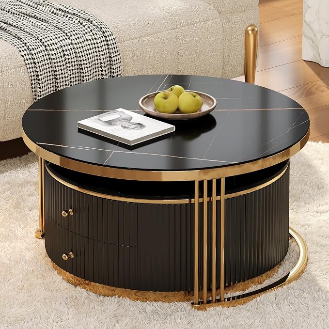 Modern 2 Pieces Black Round Nesting Coffee Table - Image 4