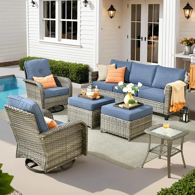 ovios 6 Pieces Patio Furniture Set, Outdoor Wicker Sofa Couch by OVIOS